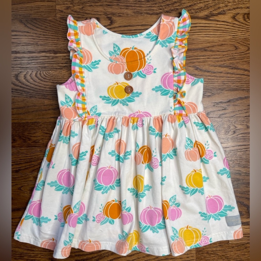 Eleanor Rose Girls Fall Rory Pumpkin Print Sleeveless Top w/ Ruffled Detail 7-8